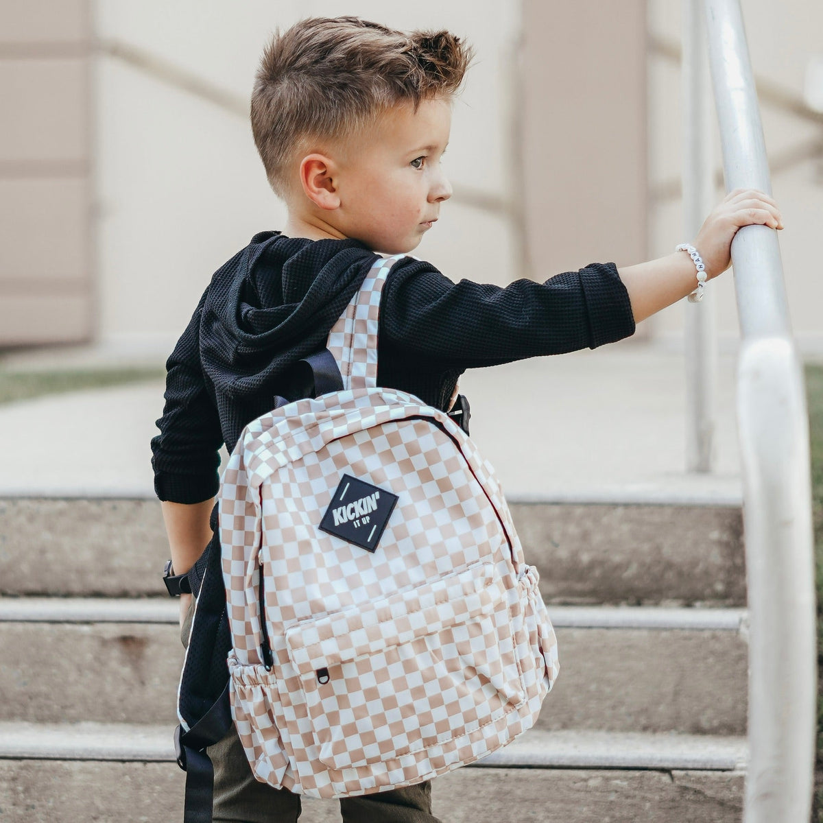 Mid-Size Tan Checkered Backpack – Young and Rad Co
