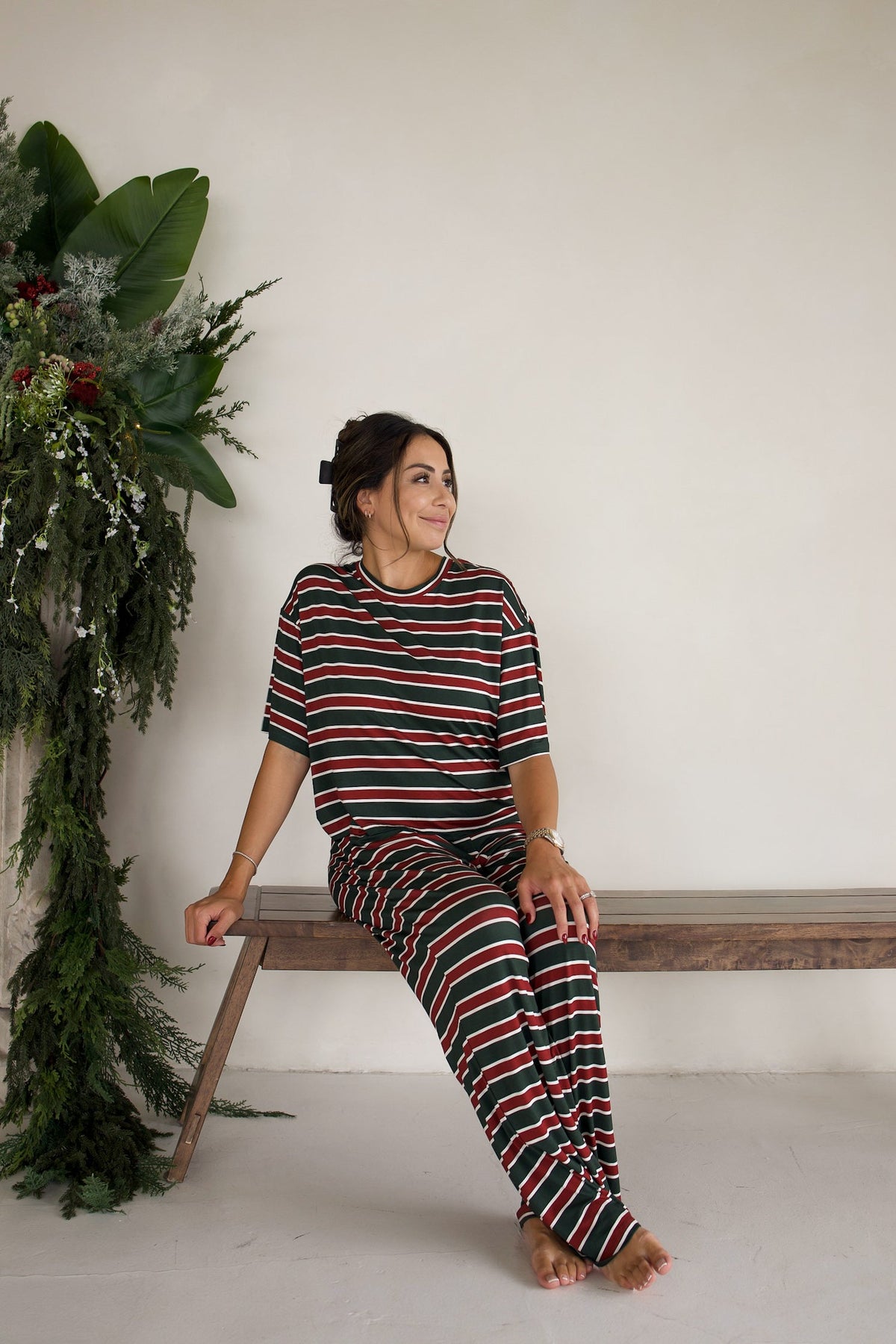 Women's Boxy Tee Lounge Set | Holiday Stripe