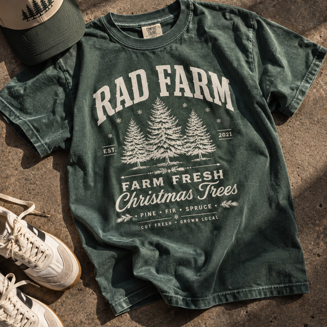 Sprice Green Rad Farm Christmas Trees Adult T-Shirt