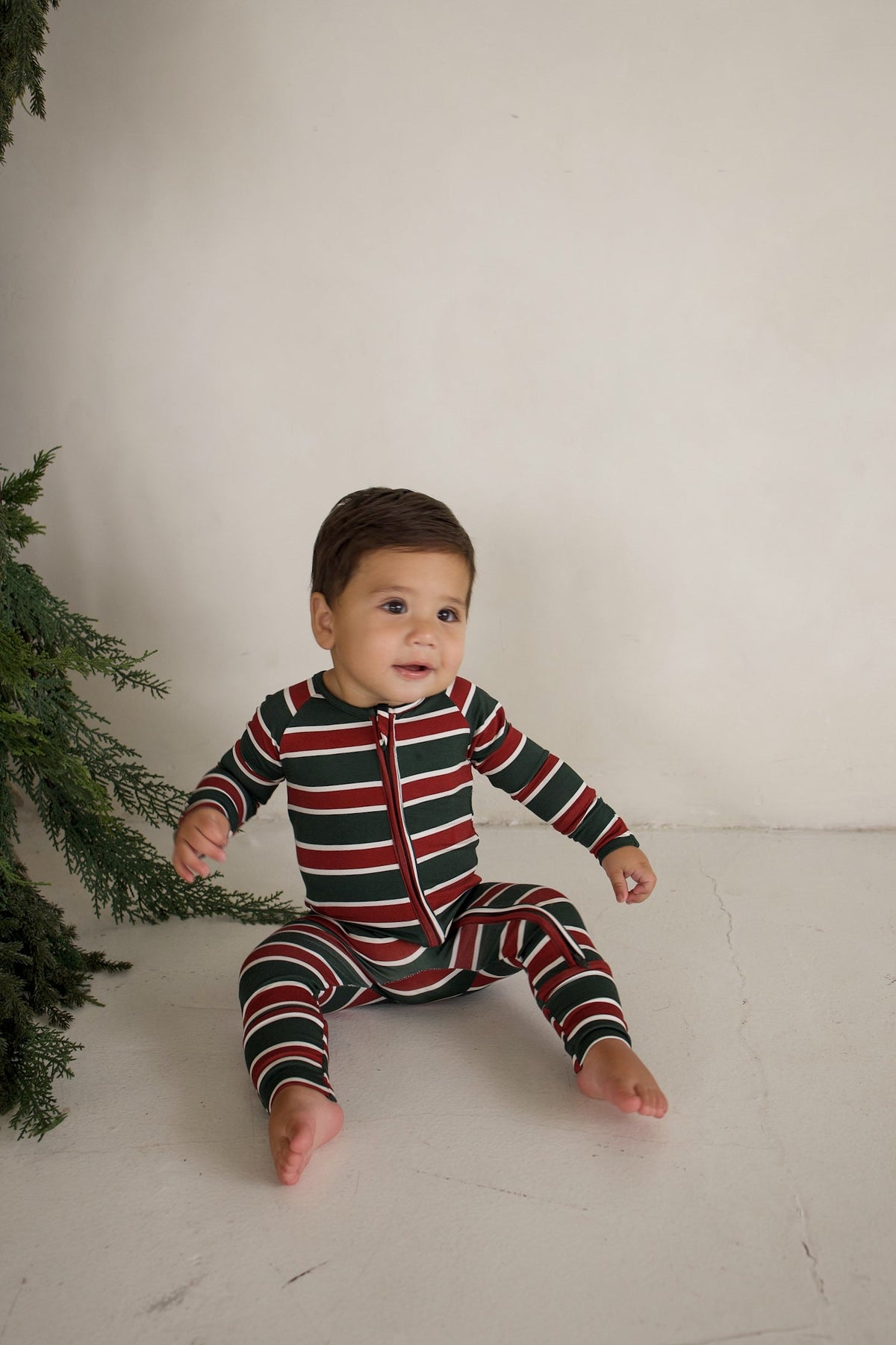 Bamboo Zip Pajamas | Holiday Stripe