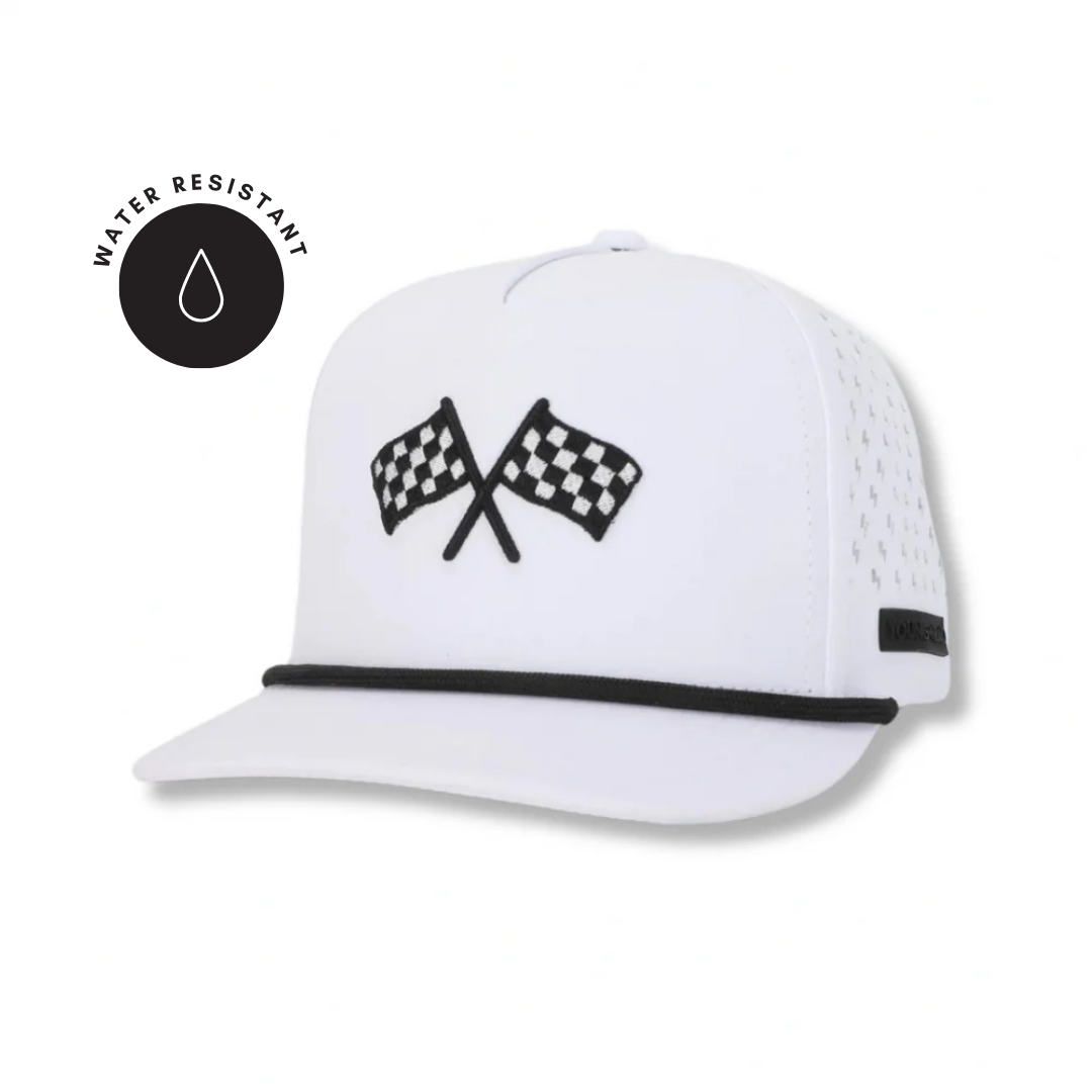 FINISH LINE WHITE ADVENTURE SNAPBACK // WATER-RESISTANT