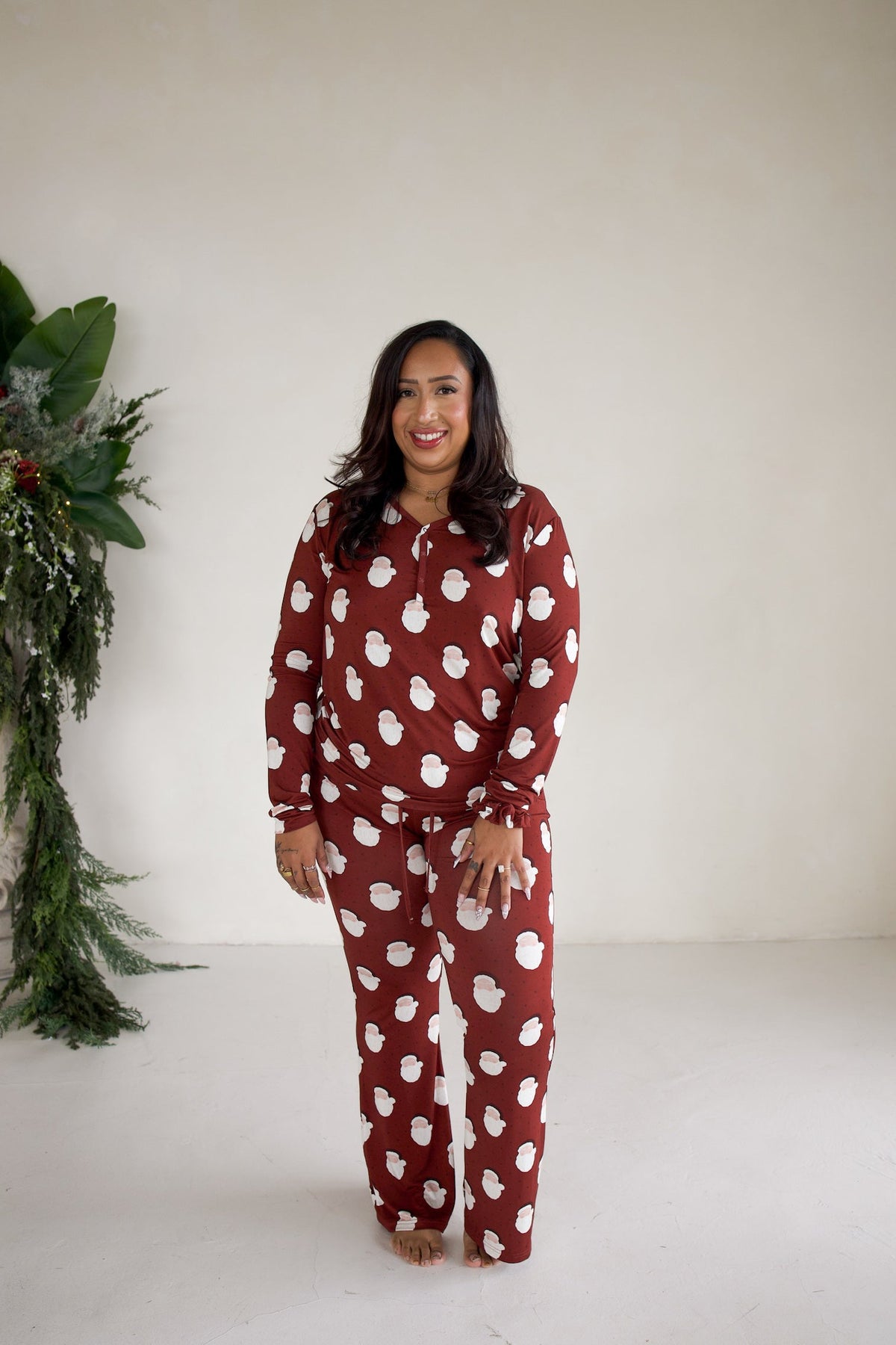 Women's Long Sleeve Bamboo Pajama | Vintage Santa
