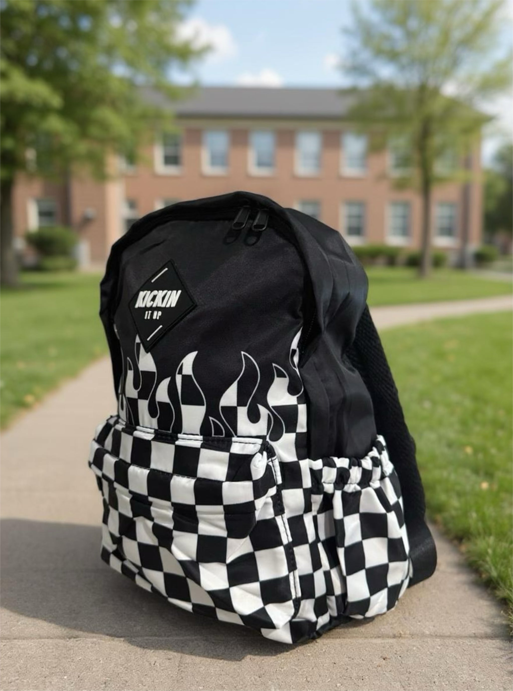 Checker Flames Mid-Size Backpack