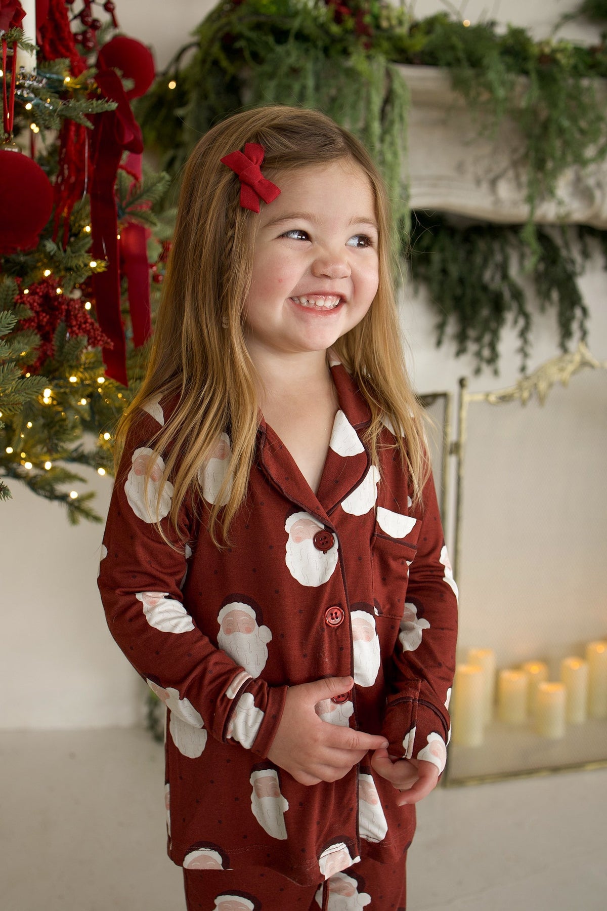 Girl's Bamboo Button Up Lounge Set | Vintage Santa