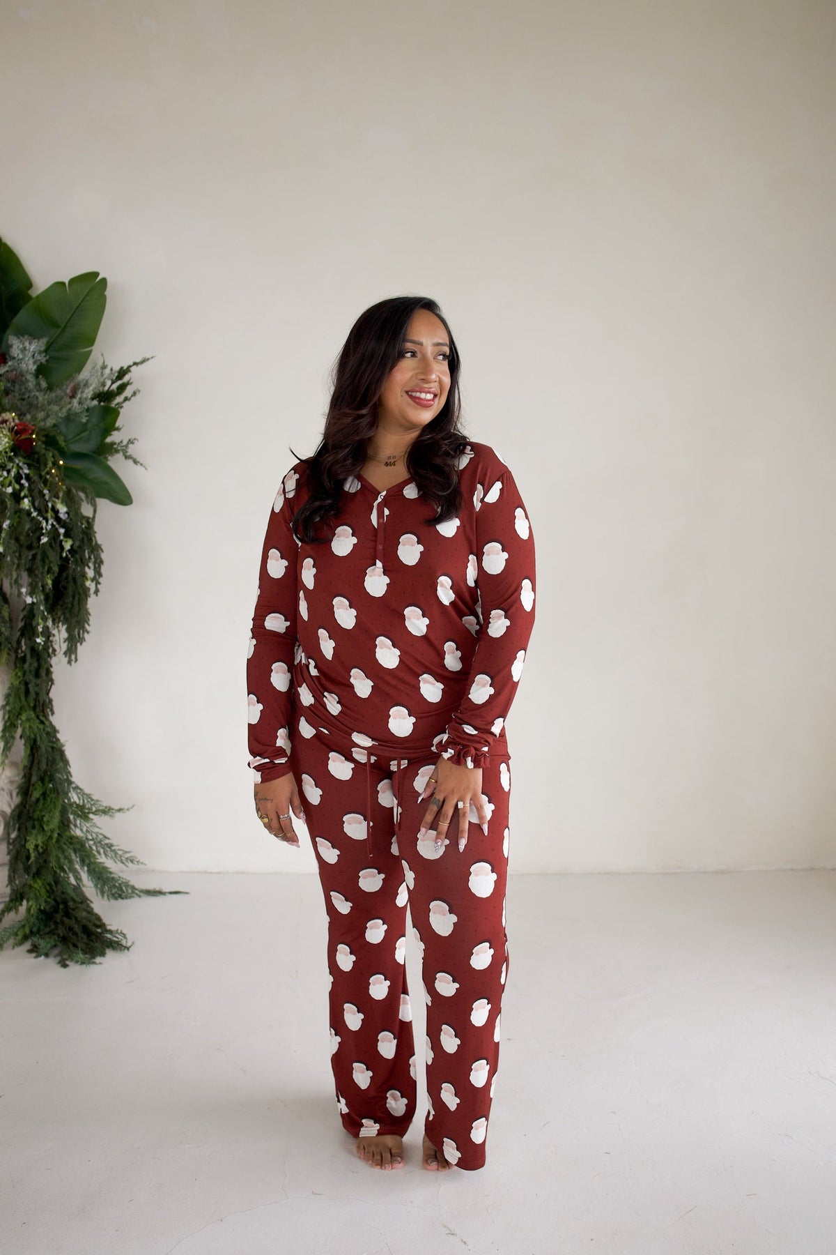 Women's Long Sleeve Bamboo Pajama | Vintage Santa
