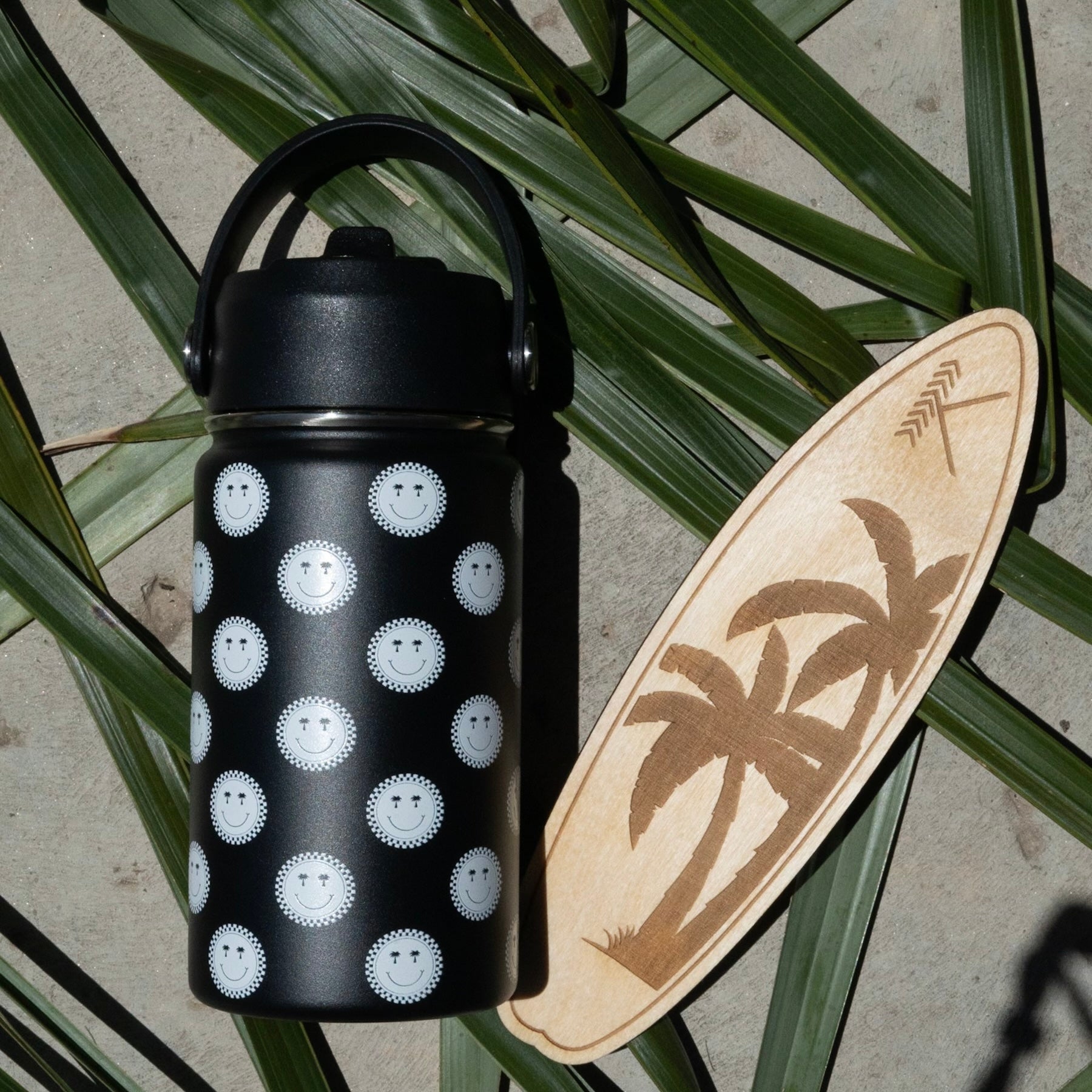 Black Summer Smiley Check Water Bottle