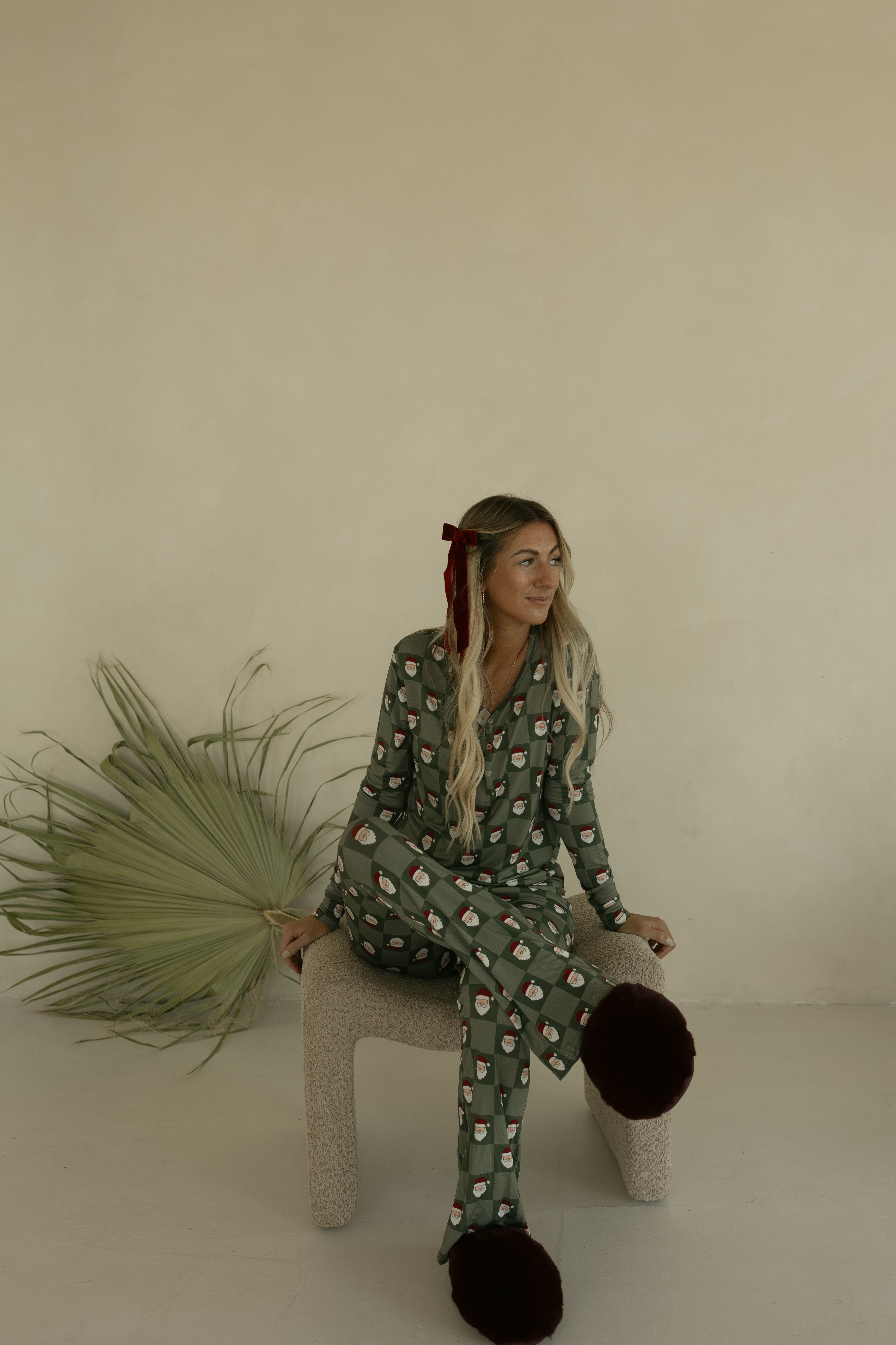 Women's Bamboo Pajamas | Santa Checkerboard