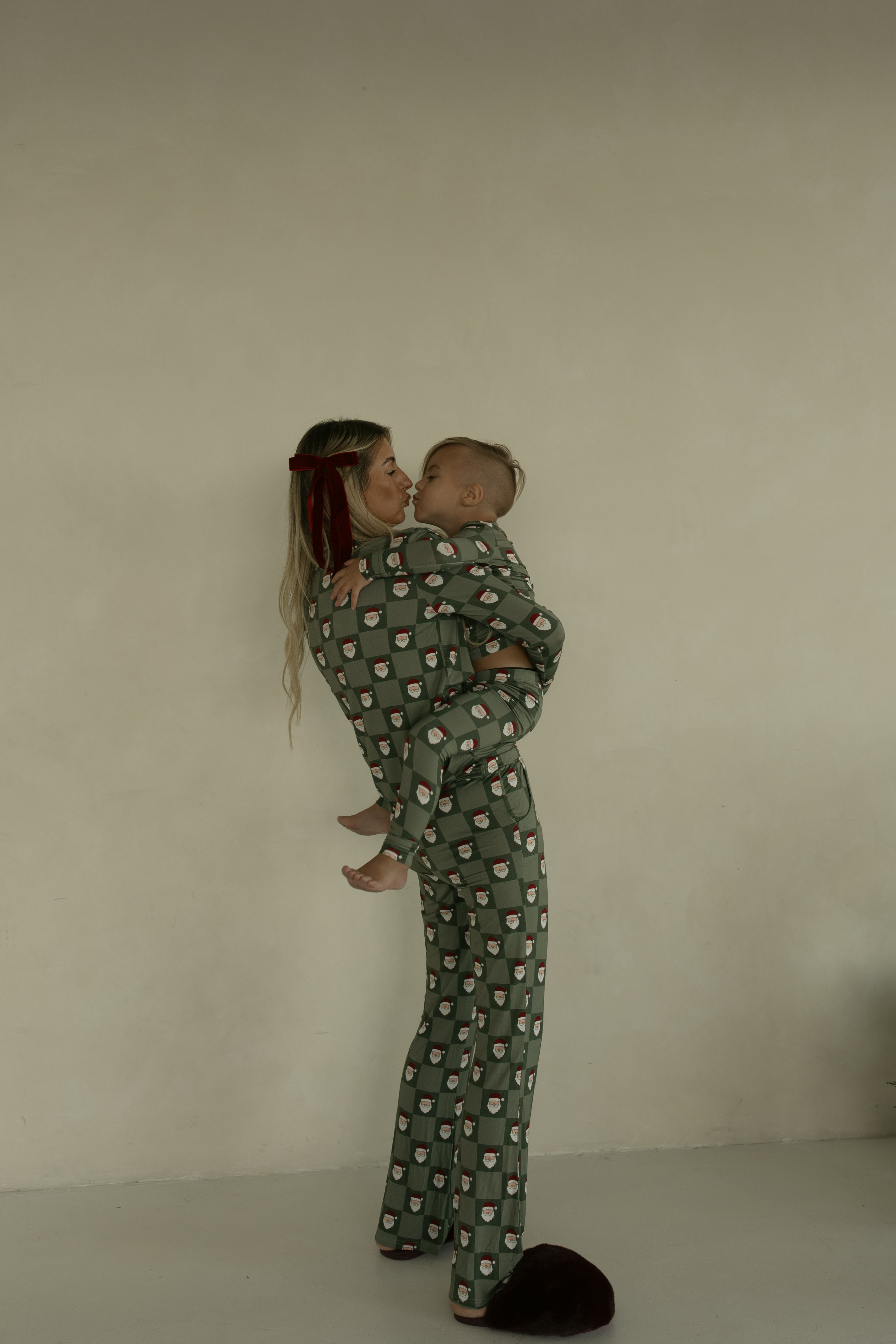 Women's Bamboo Pajamas | Santa Checkerboard