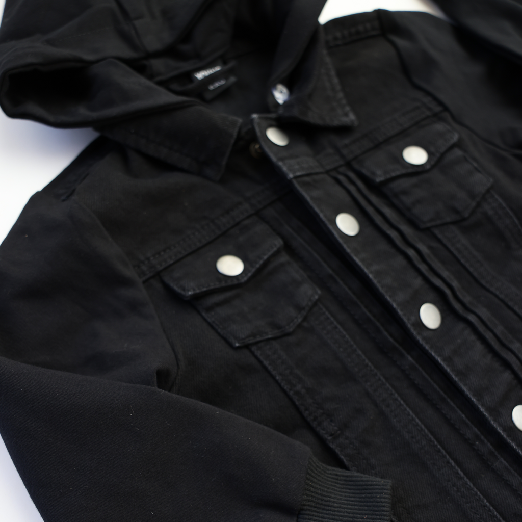 Black Hooded Denim Hybrid Jacket