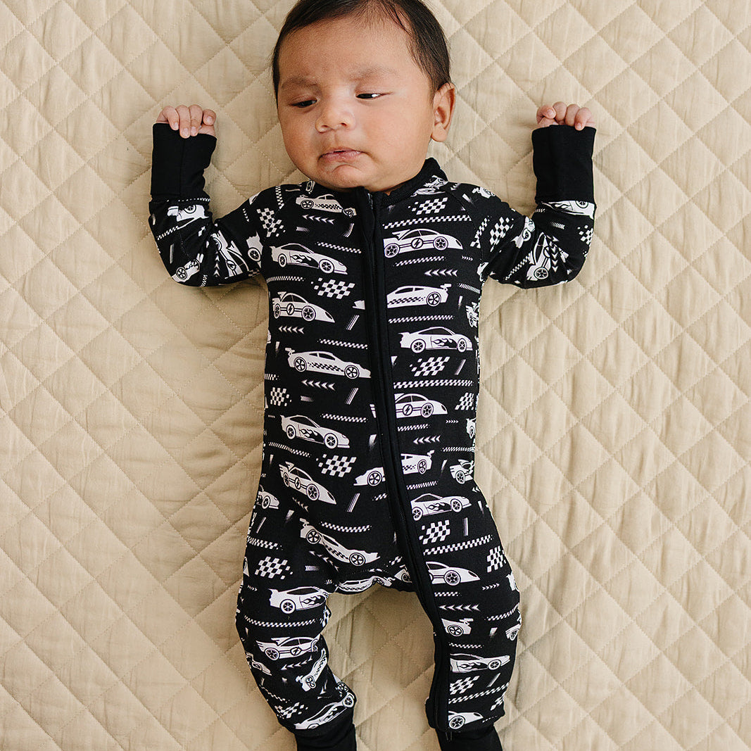 Bamboo Zip Romper | Race Cars