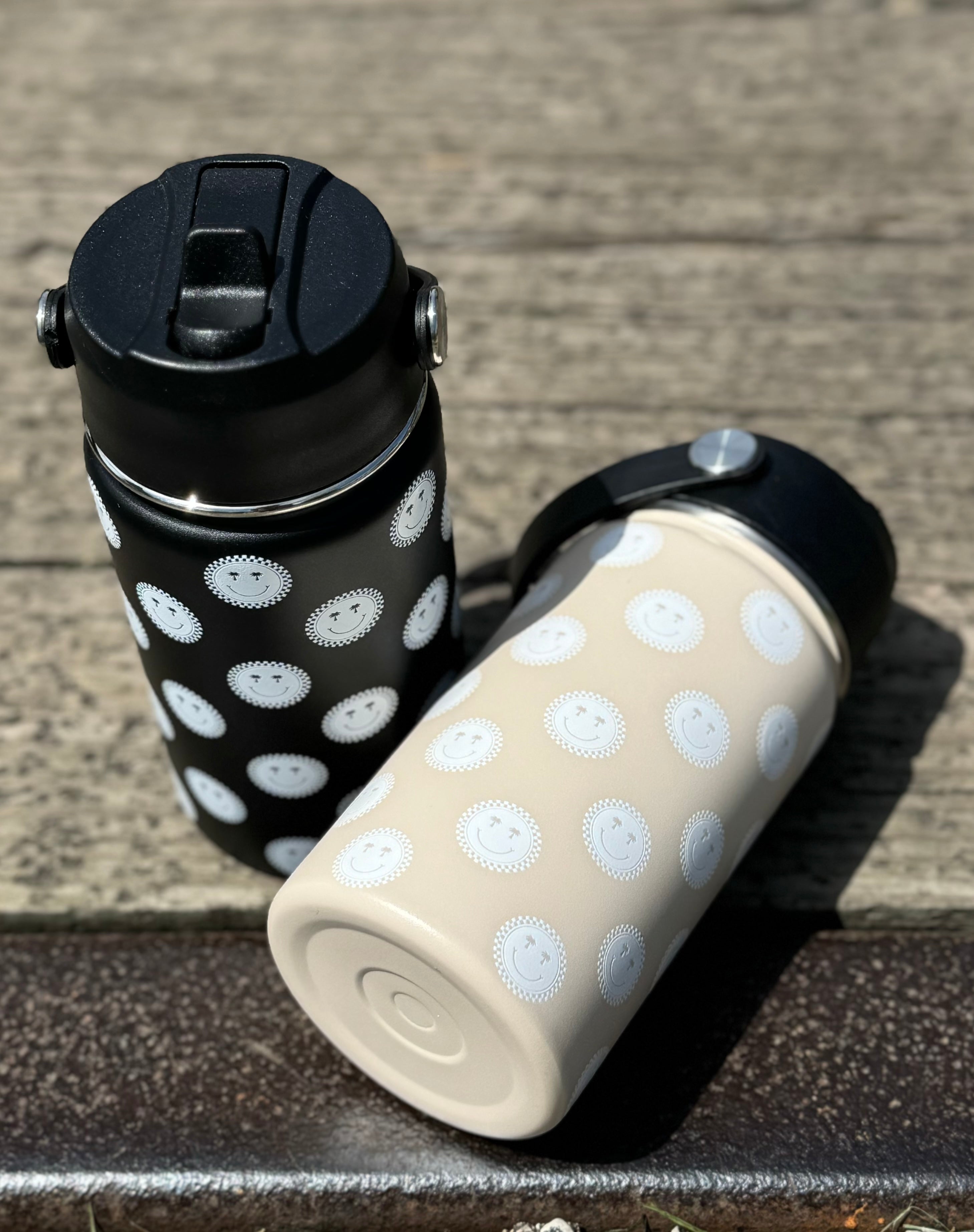 Black Summer Smiley Check Water Bottle